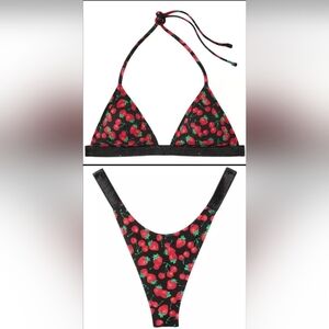 XL/XL VS Swim Shine Strap Triangle Bikini Top Thong Bikini Set Strawberry